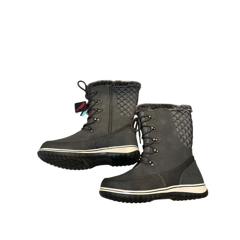 Totes Anchor Up‎ Charcoal Gray Waterproof Winter Boots Faux Fur Trim Women's 7M - Picture 4 of 8
